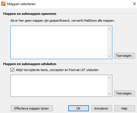 Mappen selecteren voor archiveren Mailstore