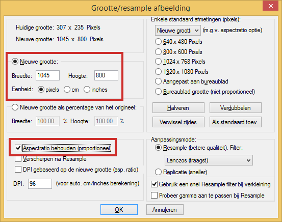 Grootte wijzigen