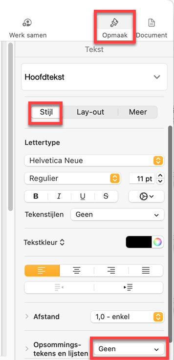 Opsomming toevoegen in Pages
