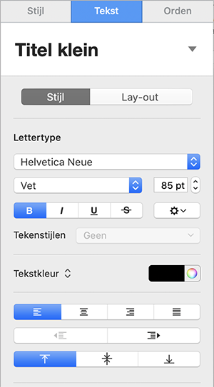 Opmaakopties tekst in Keynote