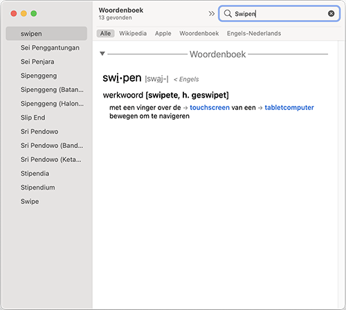 Woord opzoeken in app Woordenboek op Mac