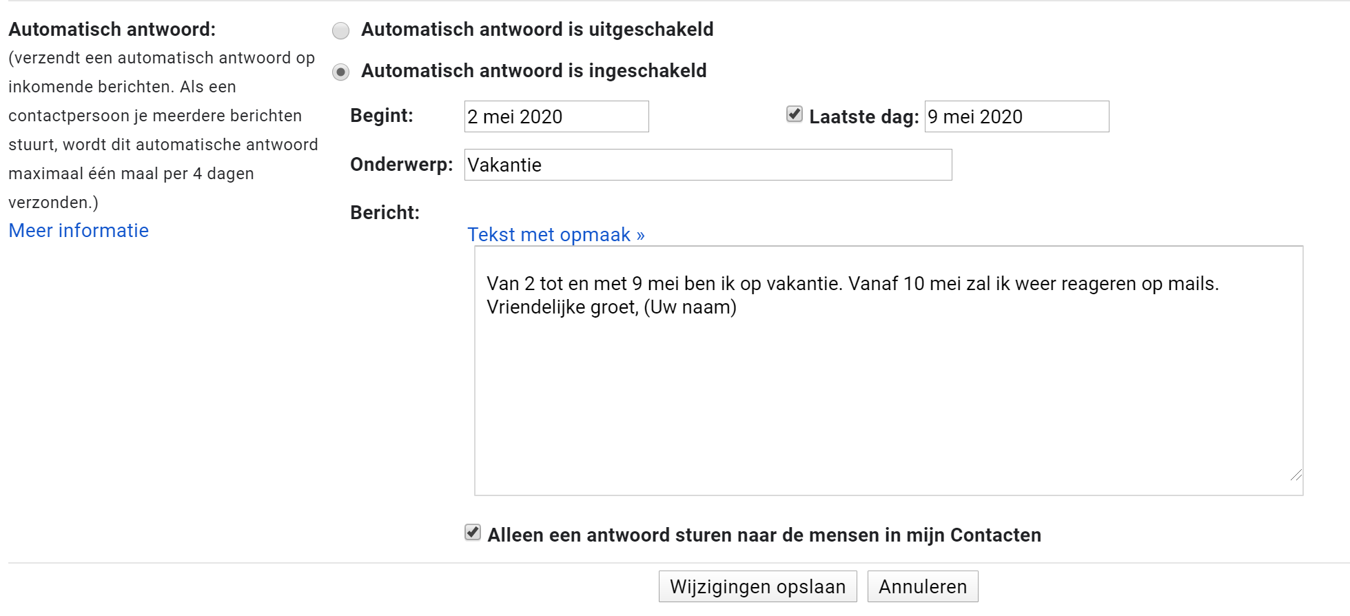 Afwezigheidsmelding instellen in Gmail