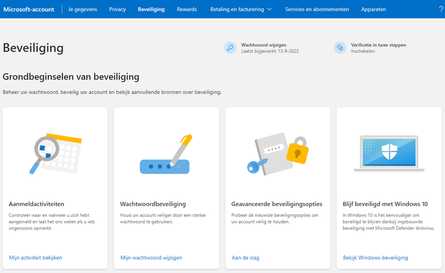Beveiligingsdashboard van Microsoft