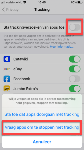 Spionagegedrag uitzetten op een iPhone