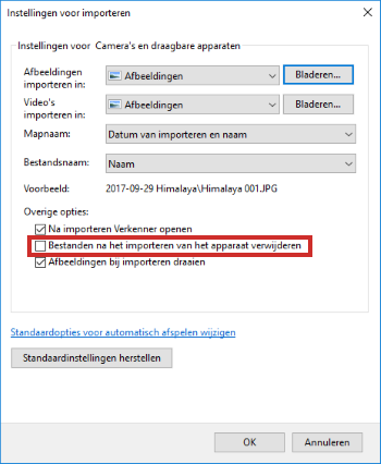 Bestanden na het importeren verwijderen