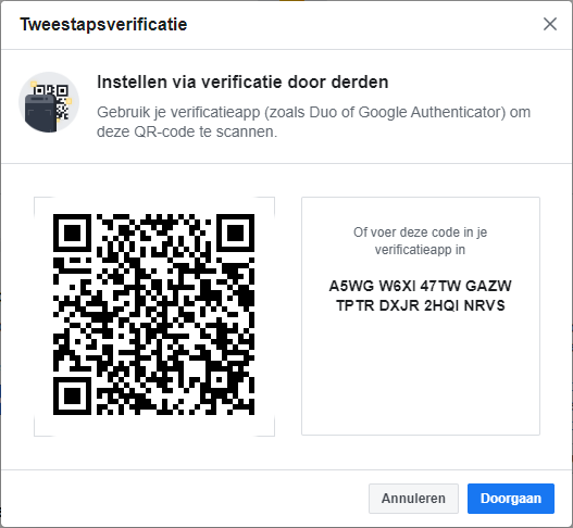 Tweestapsverificatie instellen voor Facebook