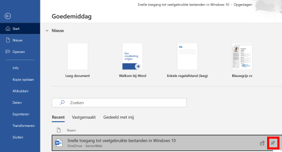 Bestand vastzetten via Word