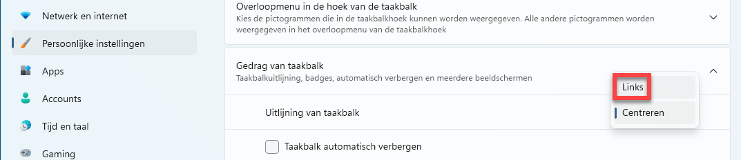 Startmenu verplaatsen