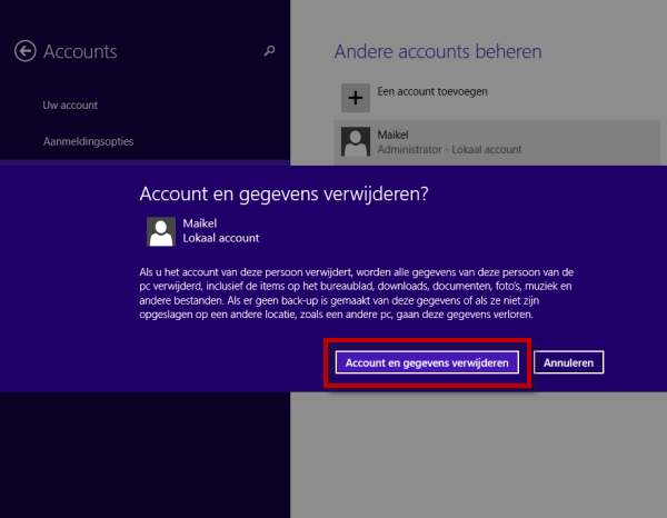 Verwijder alle persoonlijke gegevens van het account