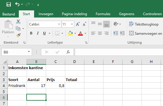 Voorbeeld van berekening maken in Excel