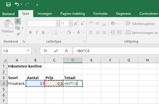 Berekening maken in Excel 2016