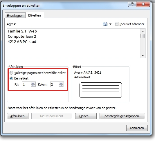 etiketten maken word 2010, afdrukken